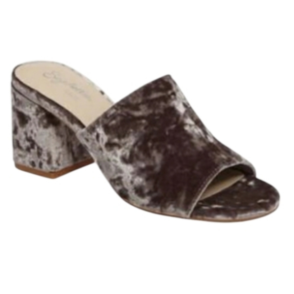 Seychelles Velvet Commute Block Heel Sandal Mules Grey Slip In Round Toe